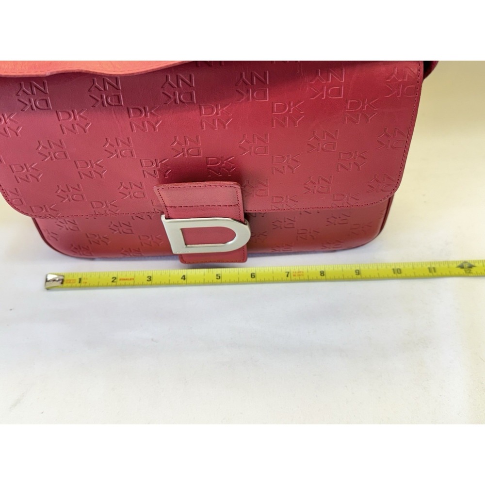 Vtg DKNY Logo Red Leather Small Shoulder Bag Purse Y2K Academia W/ Dust Bag - Picture 9 of 12